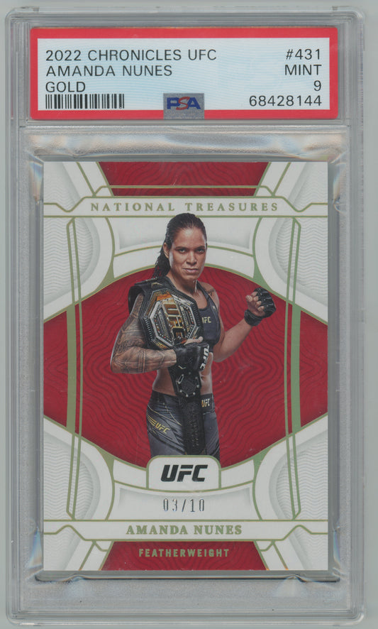 2022 Panini Chron - NATIONAL TREASURES /10 UFC - Amanda Nunes - Gold /10 - PSA 9