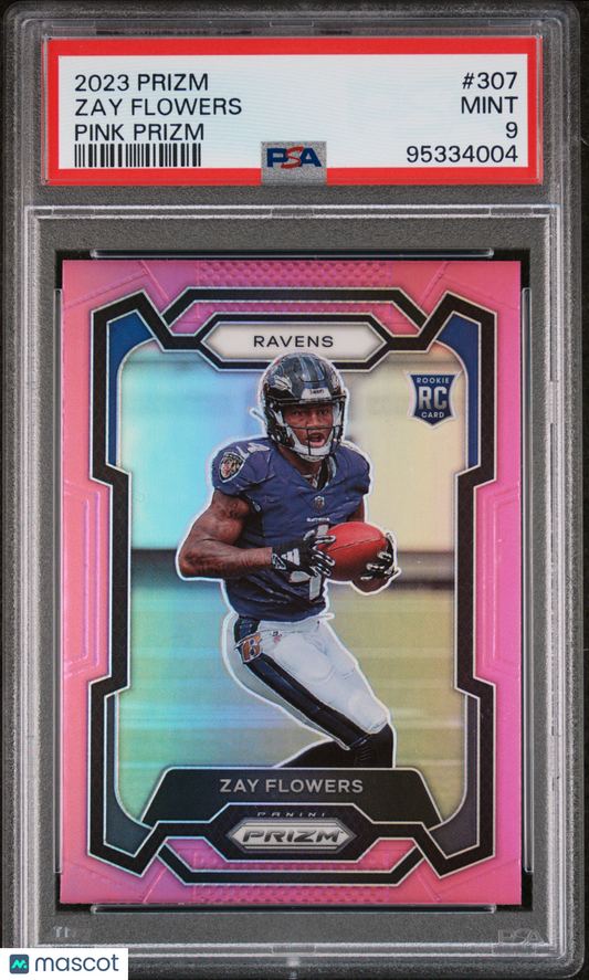 2023 Panini Pink Prizm #307 Zay Flowers Ravens RC Rookie PSA 9 MINT