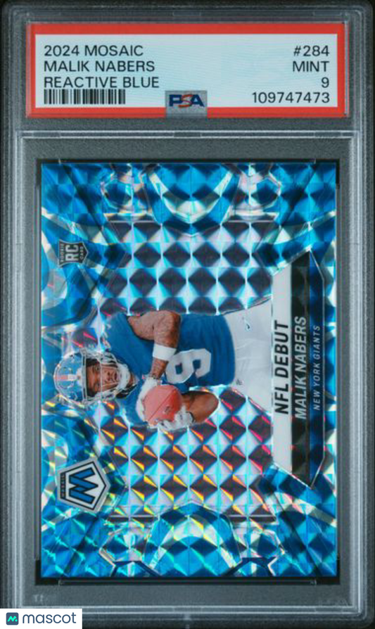 2024 Mosaic Reactive Blue #284 Malik Nabers Giants - ROOKIE - PSA