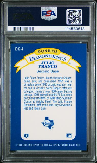 1992 Donruss - Diamond Kings #DK4 - Julio Franco - Texas Rangers - PSA