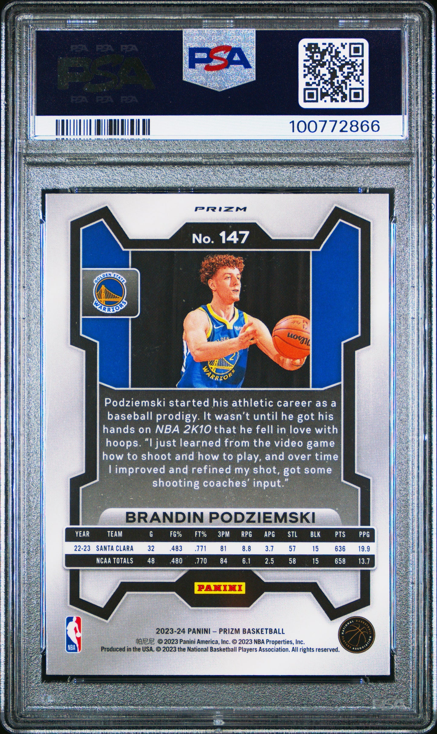 2023 Panini Red White Blue Prizm #147 - Brandin Podziemski - ROOKIE - PSA