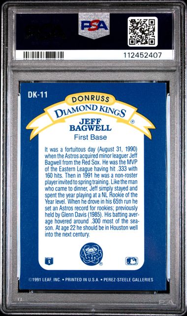 1992 Donruss - Diamond Kings #DK11 - Jeff Bagwell - Houston Astros HOF - PSA 9