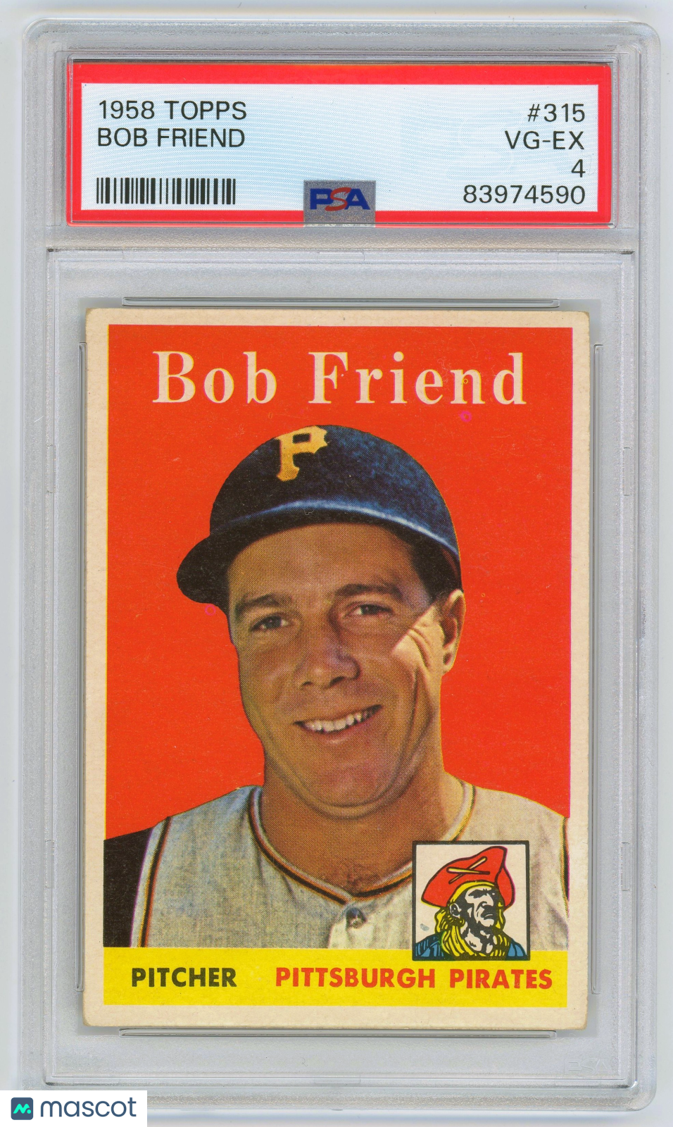 1958 Topps #315 Bob Friend Pittsburgh Pirates PSA 4 VG-EX