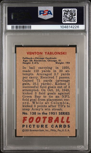 1951 Bowman Football #138 Venton Yablonski Chicago Cardinals PSA 6 EX-MT