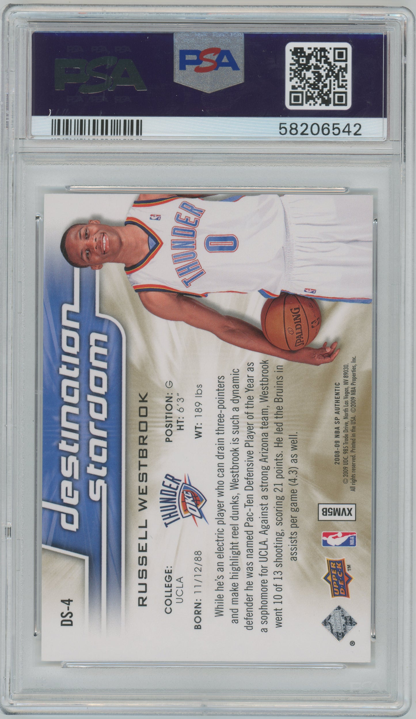 2008 SP Authentic- Destination Stardom- Russell Westbrook - Thunder ROOKIE - PSA