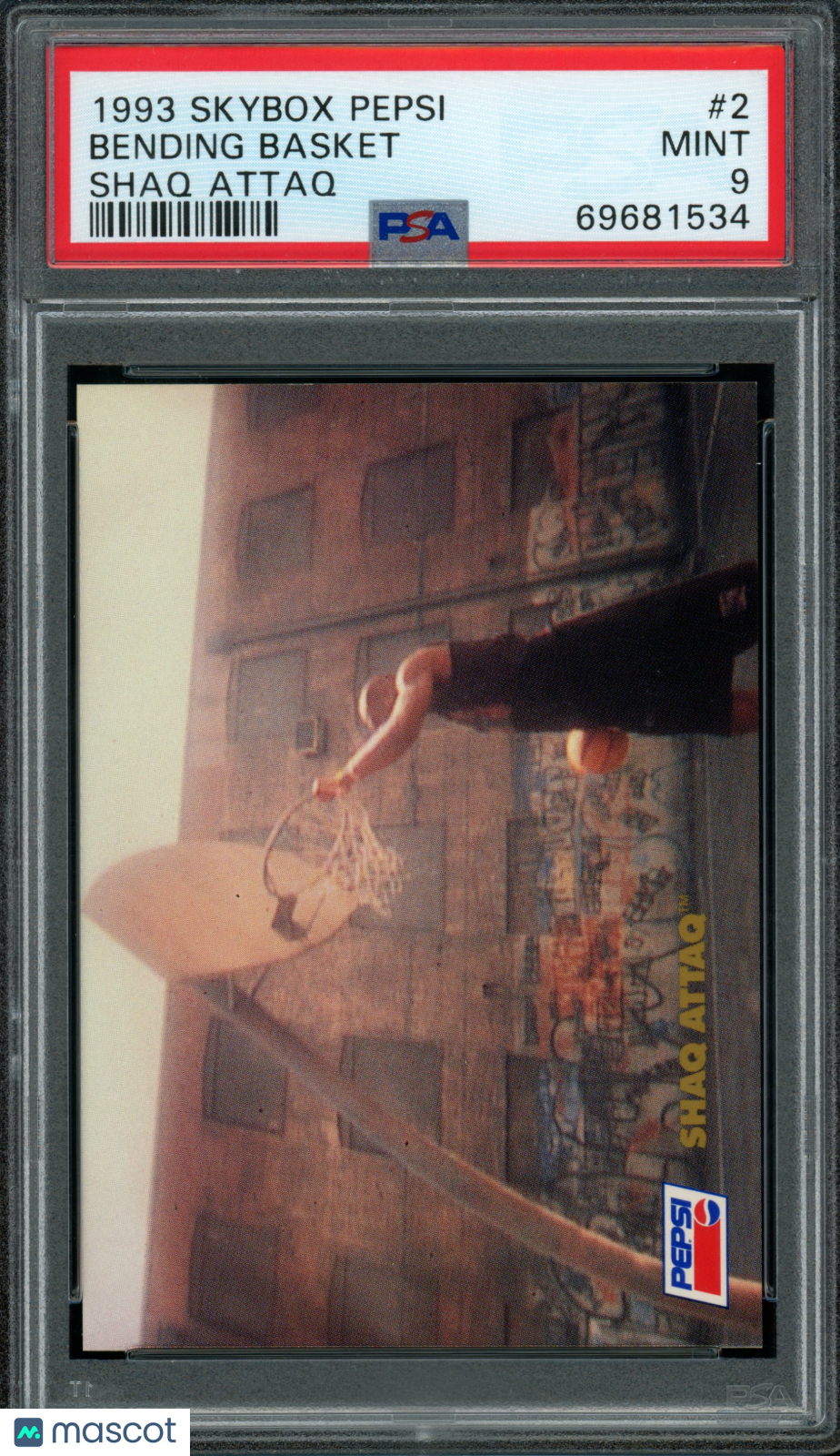 1993 Skybox - Shaquille O'Neal - Pepsi Shaq Attaq #2 - Bending Basket - PSA 9