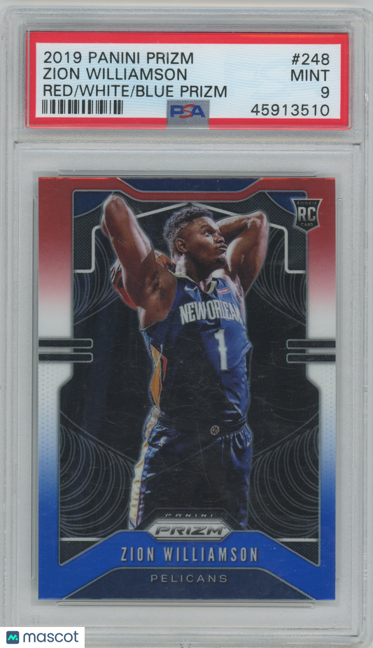 2019 Panini Prizm - Zion Williamson #248 - ROOKIE - Red/White/Blue Prizm - PSA 9