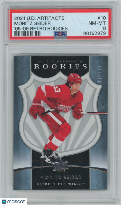 2021 UD Artifacts Hockey #10 Moritz Seider 05-06 Retro Rookies /999 PSA 8
