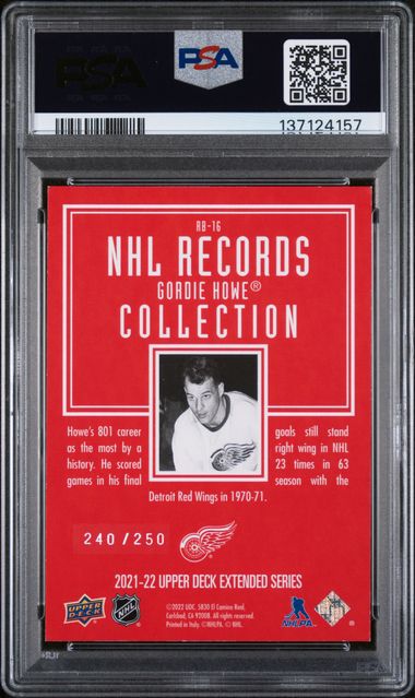 2021 Upper Deck - Gordie Howe #RB-16 - Record Collections - Gold /250 - PSA