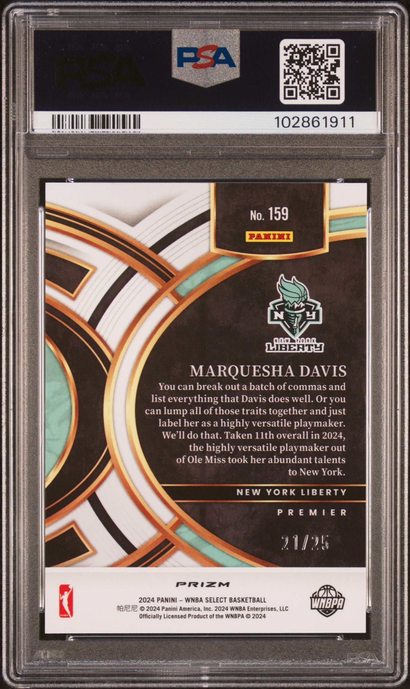 2024 Panini Select WNBA Marquesha Davis #159 Tie Dye Prizm - /25 PSA 10 - /25