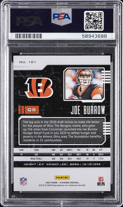 2020 Panini Playbook Joe Burrow ROOKIE #101 Orange PSA 9