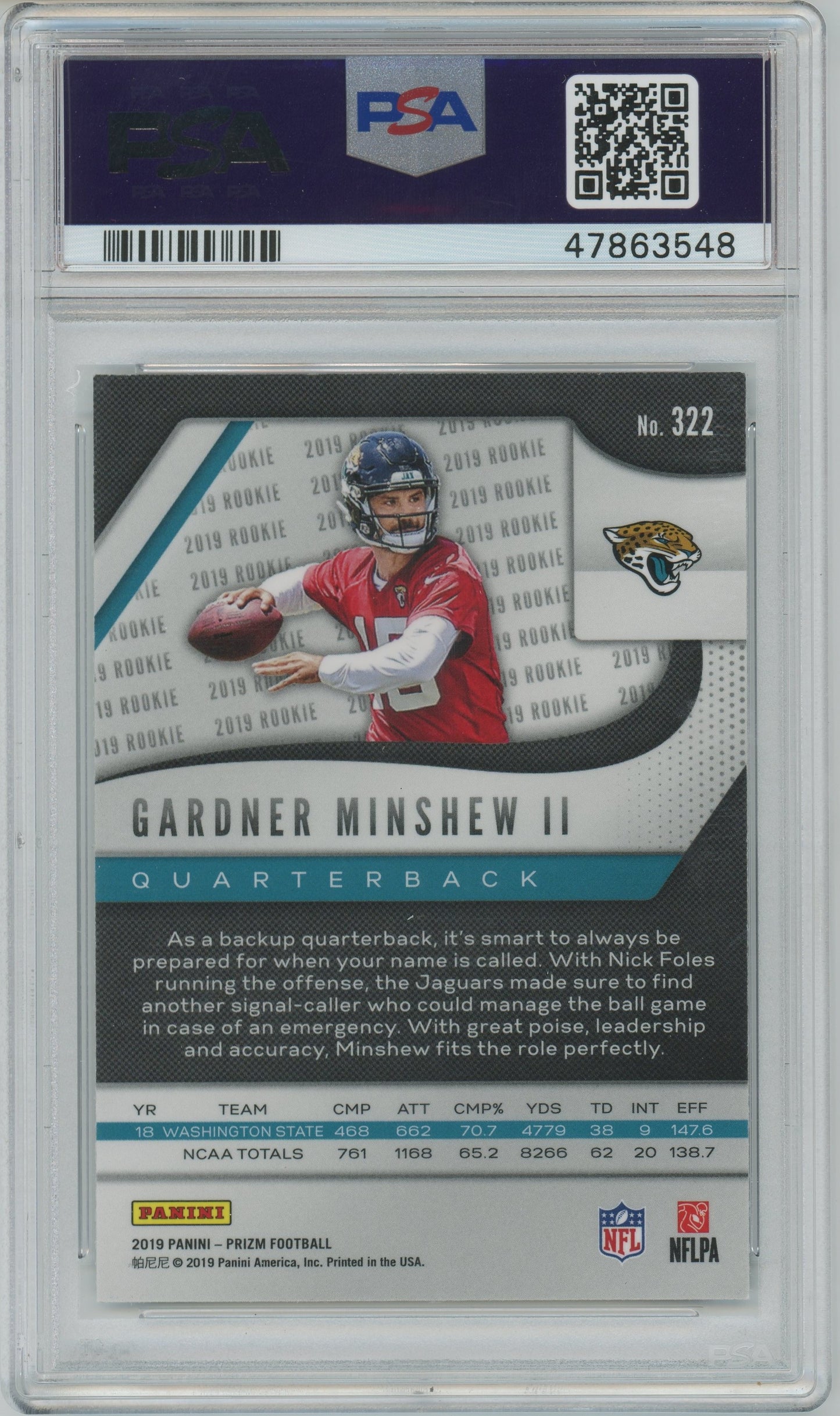 2019 Panini Prizm Gardner Minshew II ROOKIE #322 PSA 9
