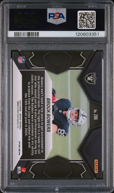 2024 Panini Mosaic- Brock Bowers #286- ROOKIE - White Sparkle SSP - PSA - ROOKIE