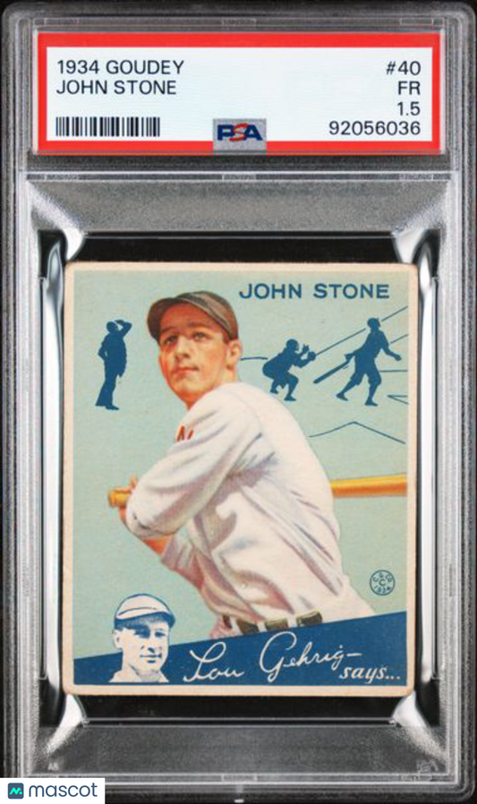 1934 Goudey Big League Chewing Gum - John Stone #40 - PSA 1.5