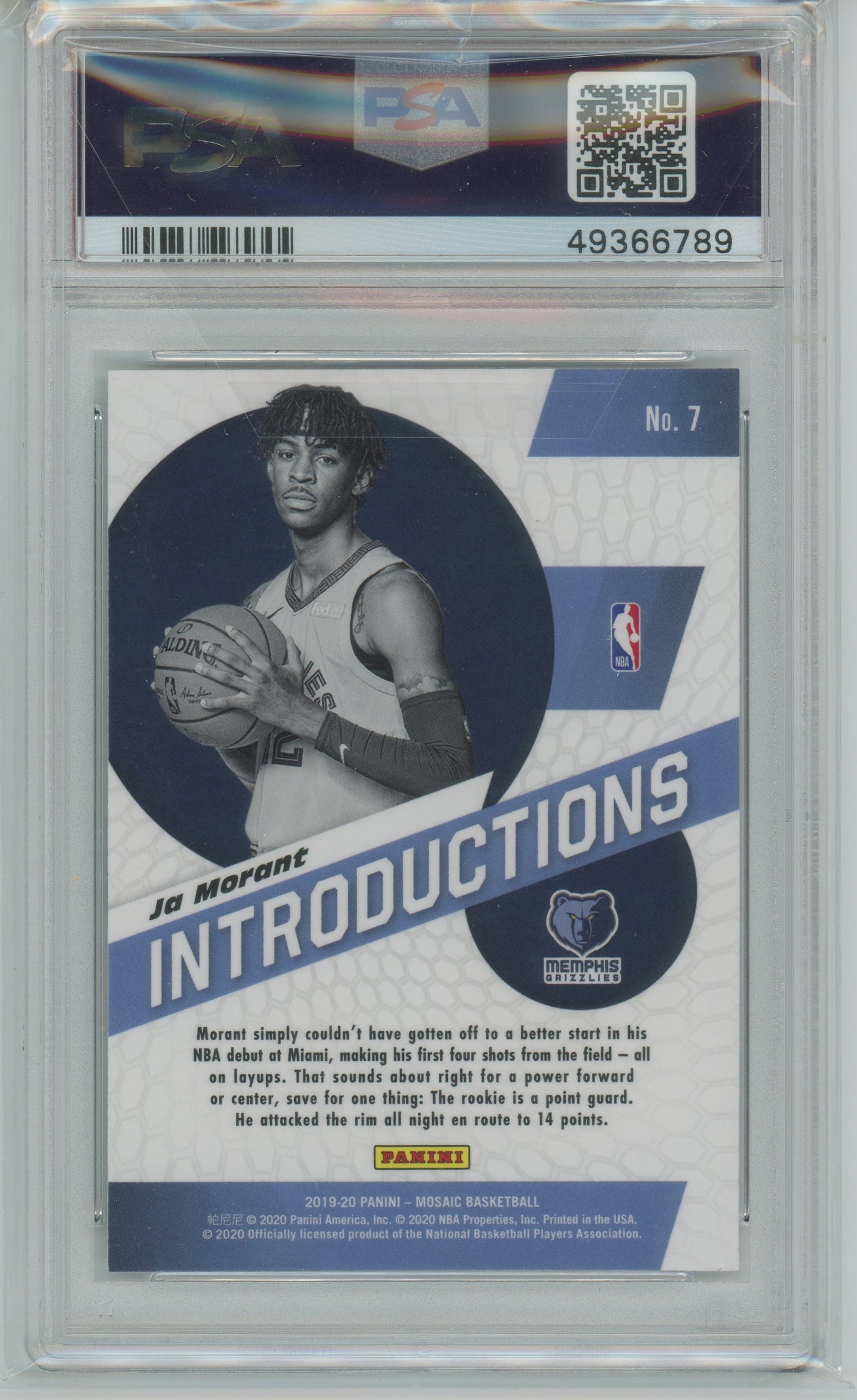 2019 Panini Mosaic Introductions Ja Morant #7 PSA 9