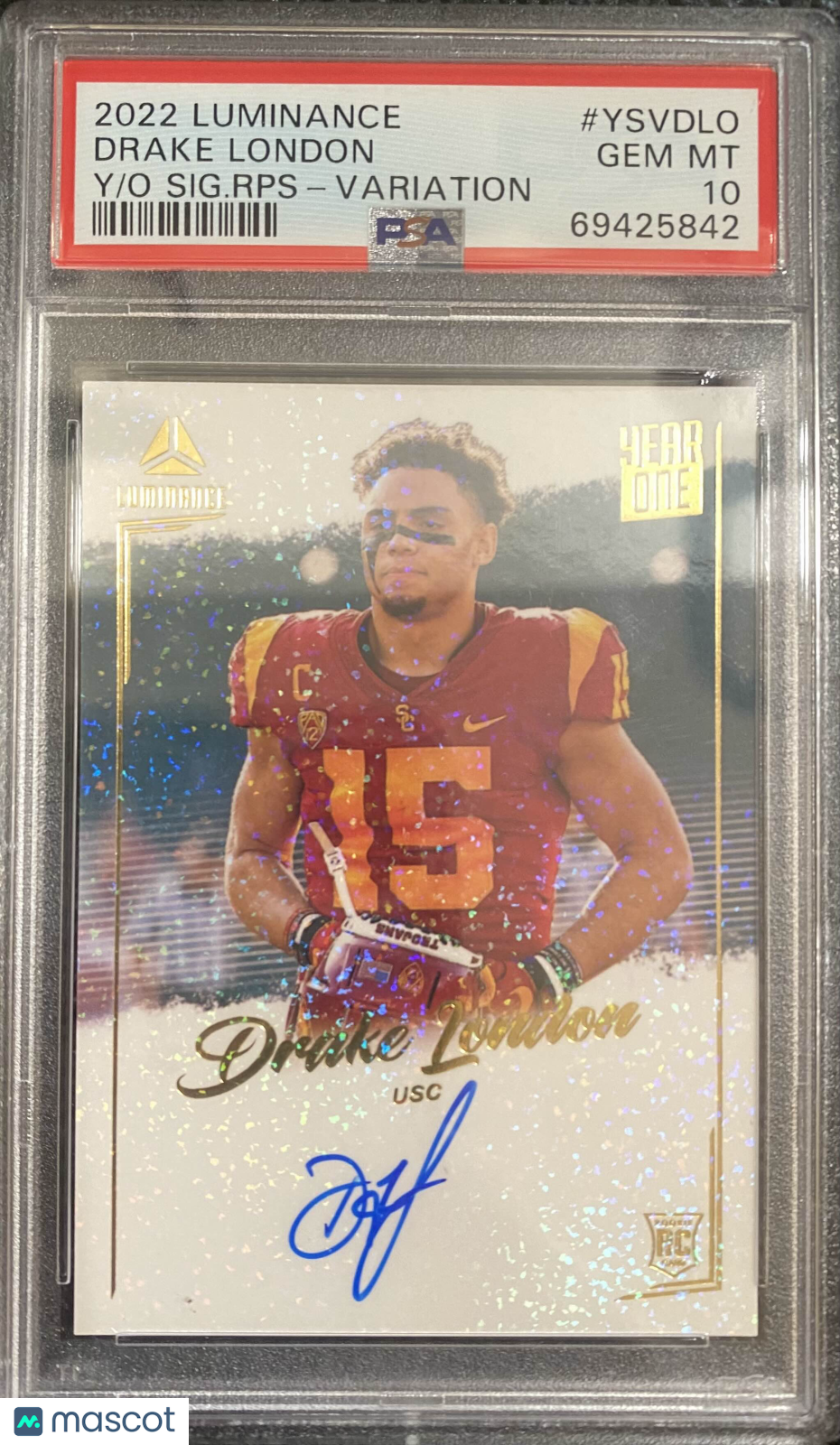 2022 Panini Luminance- Drake London - Year 1 Sig - VARIATION BLUE AUTO - PSA 10