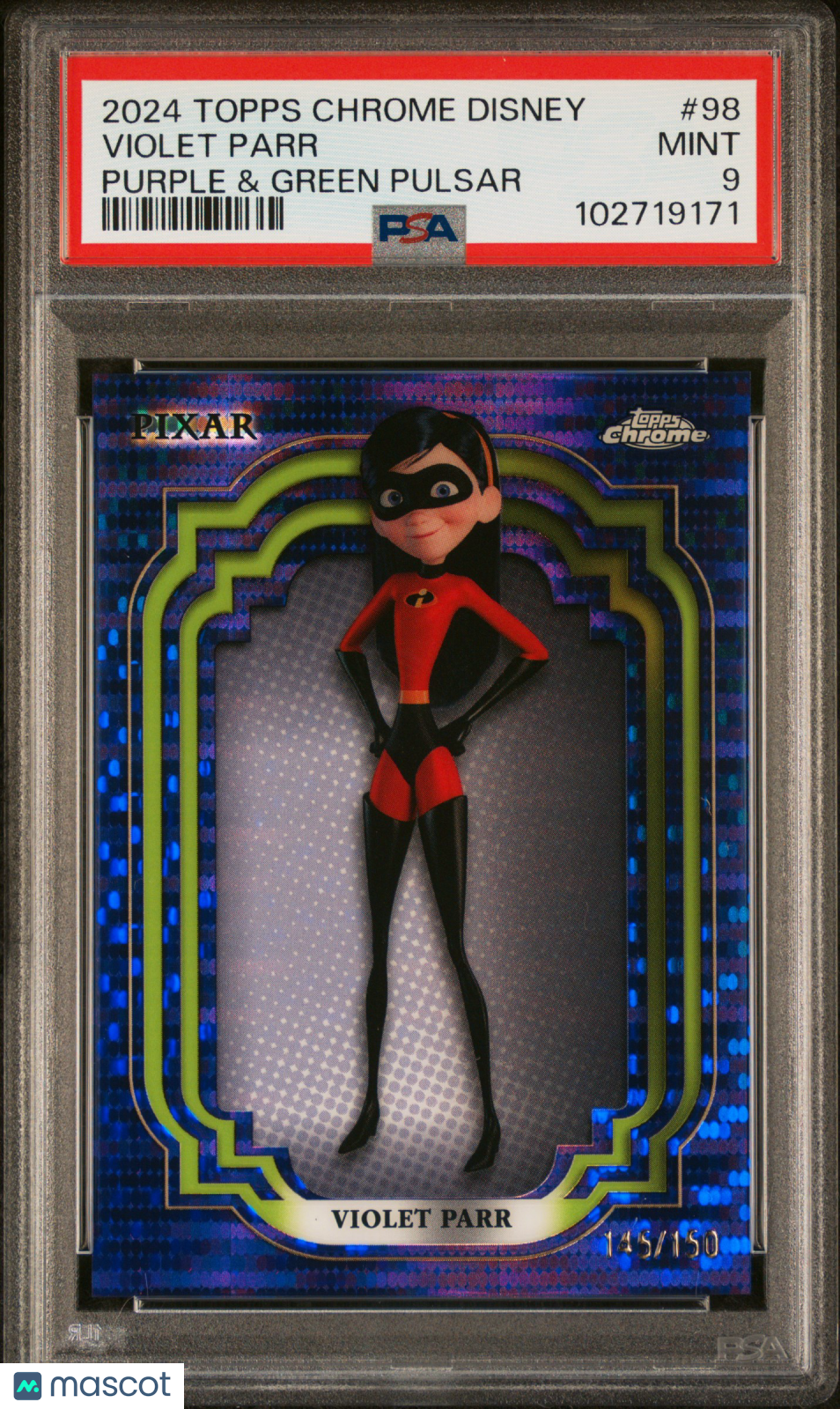 2024 Topps Chrome Disney Purple & Green Pulsar /150 #98 Violet Parr PSA 9 - /150