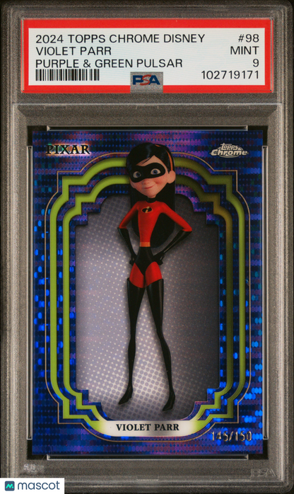 2024 Topps Chrome Disney Purple & Green Pulsar /150 #98 Violet Parr PSA 9 - /150