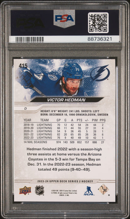 2023 23-24 Upper Deck Victor Hedman #415 Silver Outburst Parallel/Variety PSA 9