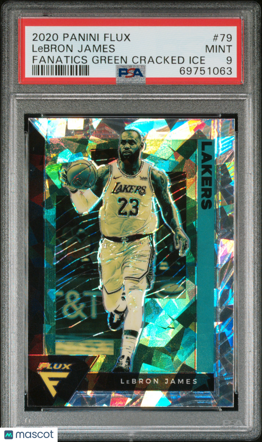 2020 Panini Flux LeBron James #79 Fanatics Green Cracked Ice PSA 9