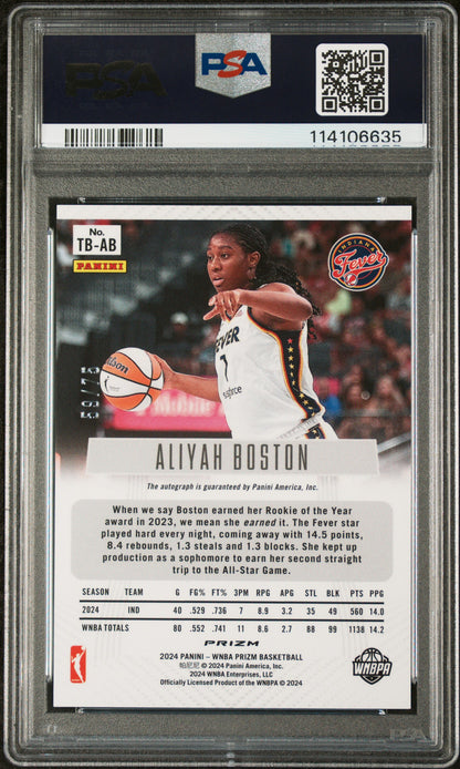 2024 Panini WNBA - Blue Prizm Throwback AUTO /75 - Aliyah Boston AUTO /75 - PSA