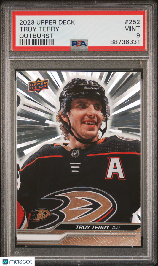 2023-24 Upper Deck Series 2 Troy Terry #252 Outburst Silver PSA 9