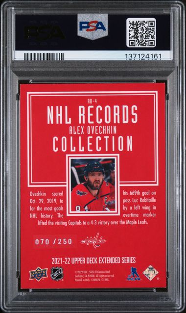 2021 Upper Deck - Alex Ovechkin #RB-4 - Record Collections - Gold /250 - PSA