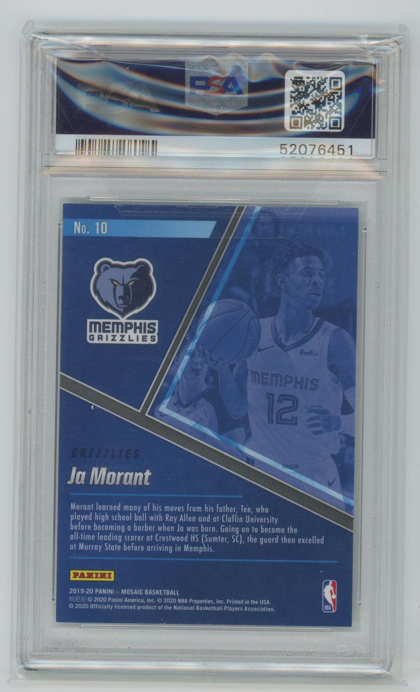 2019 Panini Mosaic Blue Chips Ja Morant #10 PSA 9