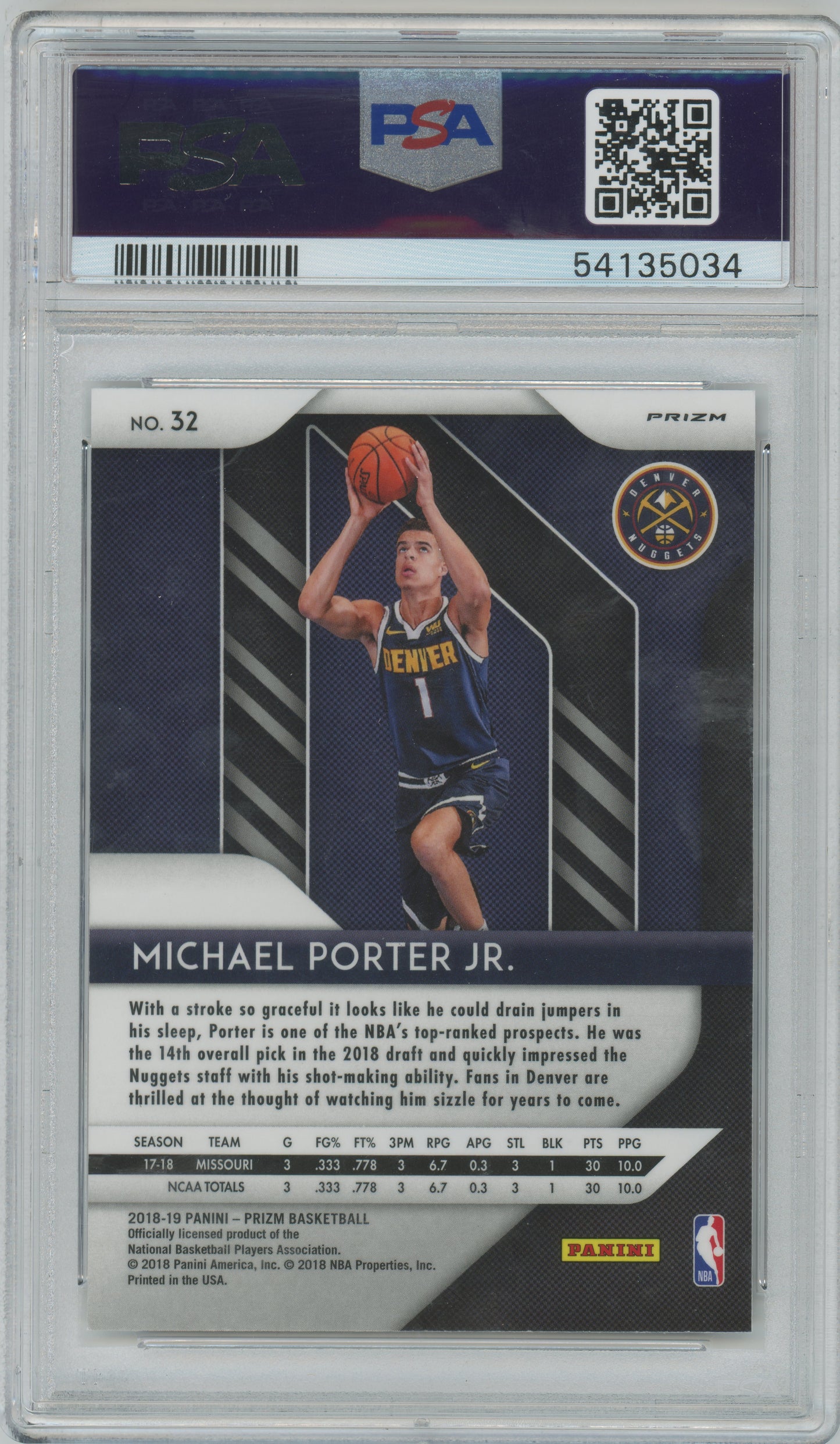 2018 Panini Prizm - Michael Porter JR. #32 - ROOKIE - Red/White/Blue - PSA 10