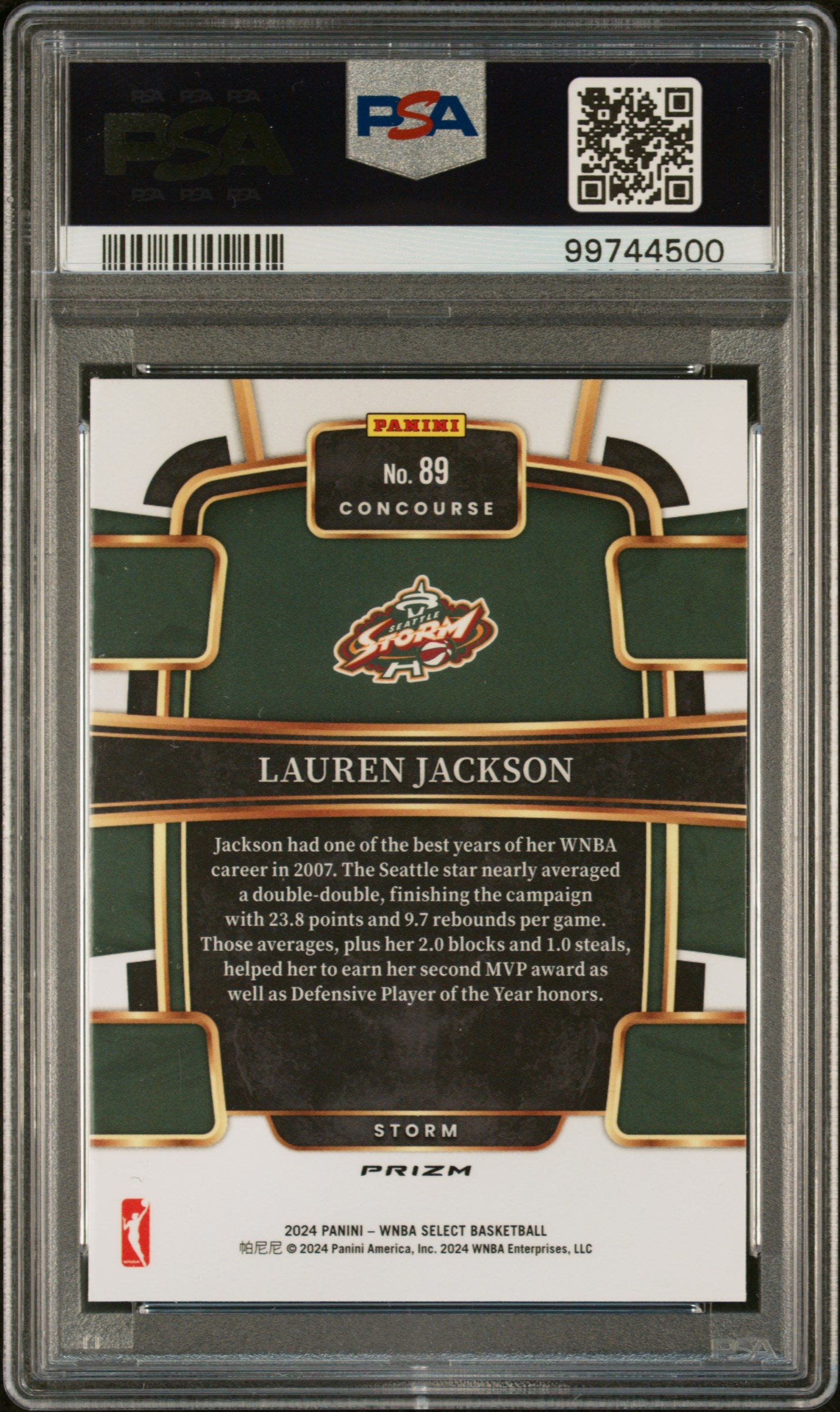 2024 Panini Select Lauren Jackson #89 Zebra Parallel SSP CASE HIT PSA 9