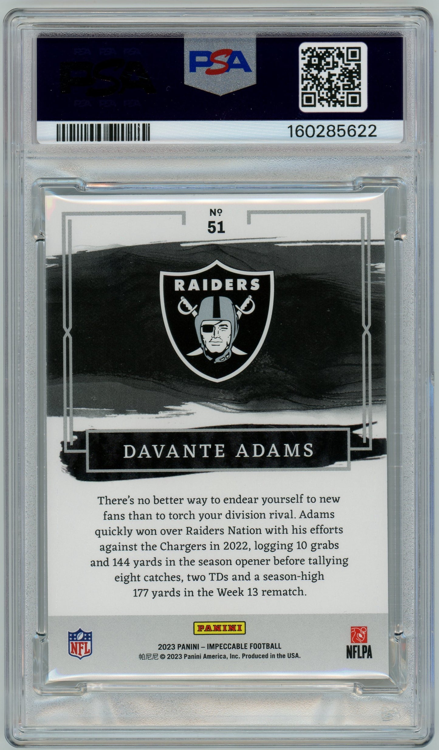 2023 Impeccable - Davante Adams #51 - Silver /50 - PSA - Silver /50