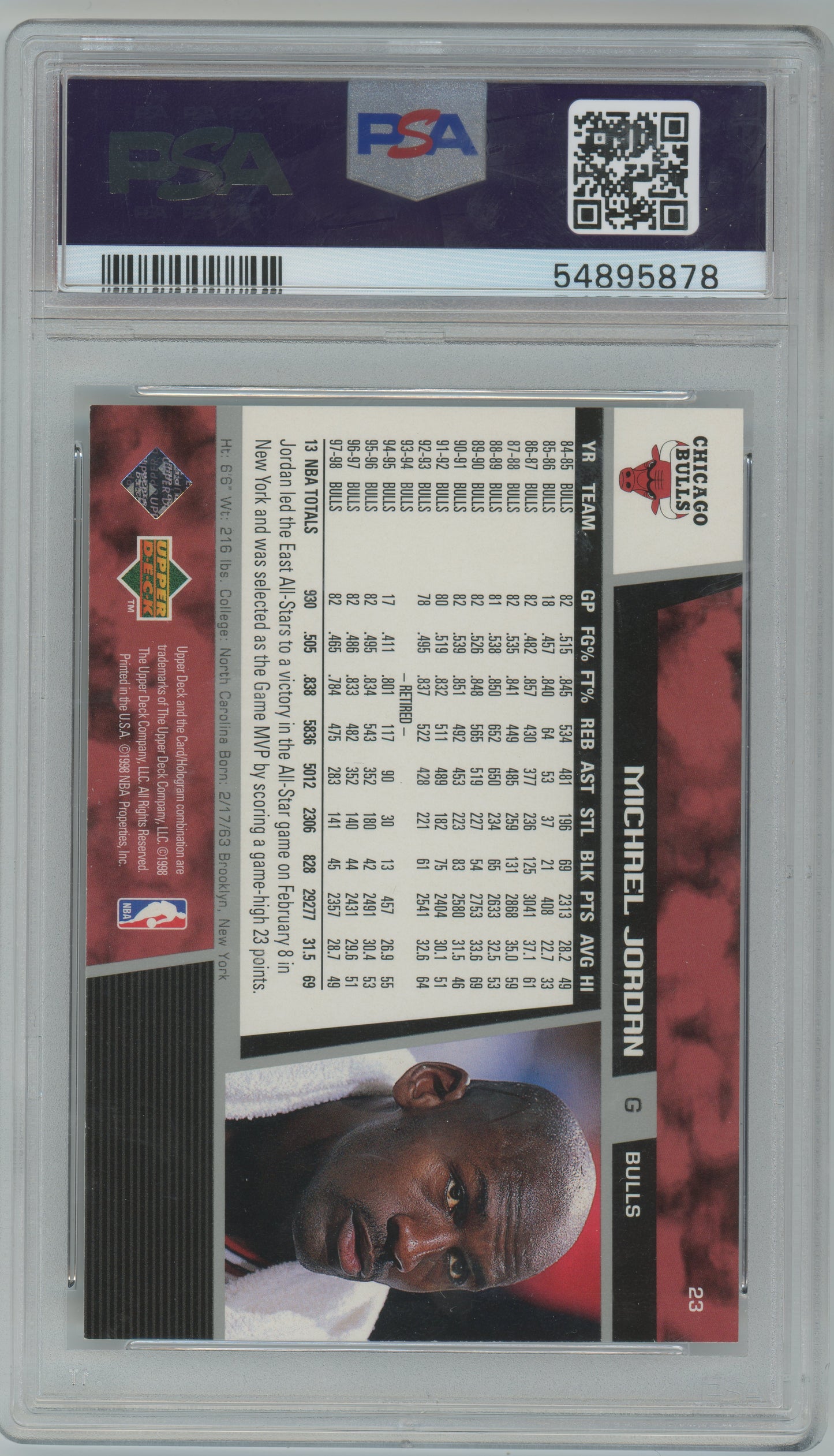 1998 Upper Deck - Michael Jordan #23 - MJ All-Star Game MVP - MJ HOFer - PSA