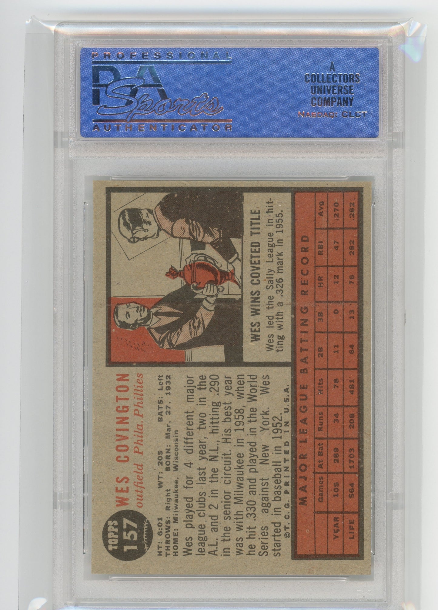 1962 Topps Wes Covington #157 PSA 7
