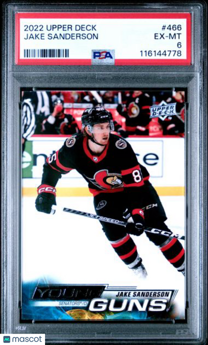 2022 Upper Deck Jake Sanderson #466 - YG Rookie - YOUNG GUNS ROOKIE - PSA