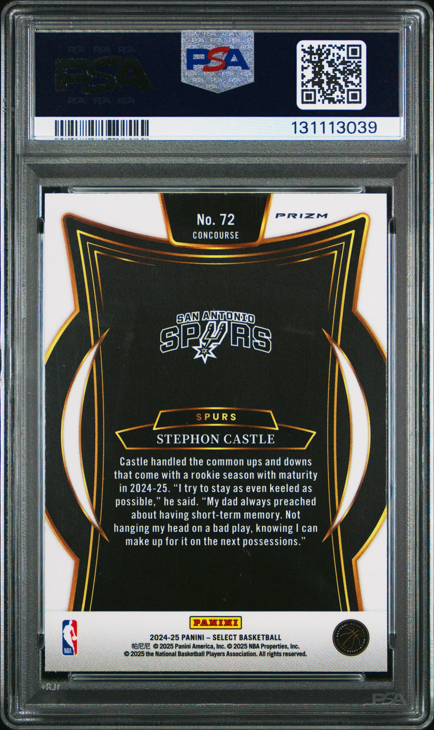 2024 Panini Select - Stephon Castle #72 - ROOKIE - Scope - PSA - ROOKIE Scope