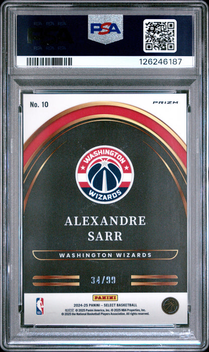 2024 Panini Select- Alexandre Sarr #10 - Future /99 - Red Prizm ROOKIE /99 - PSA