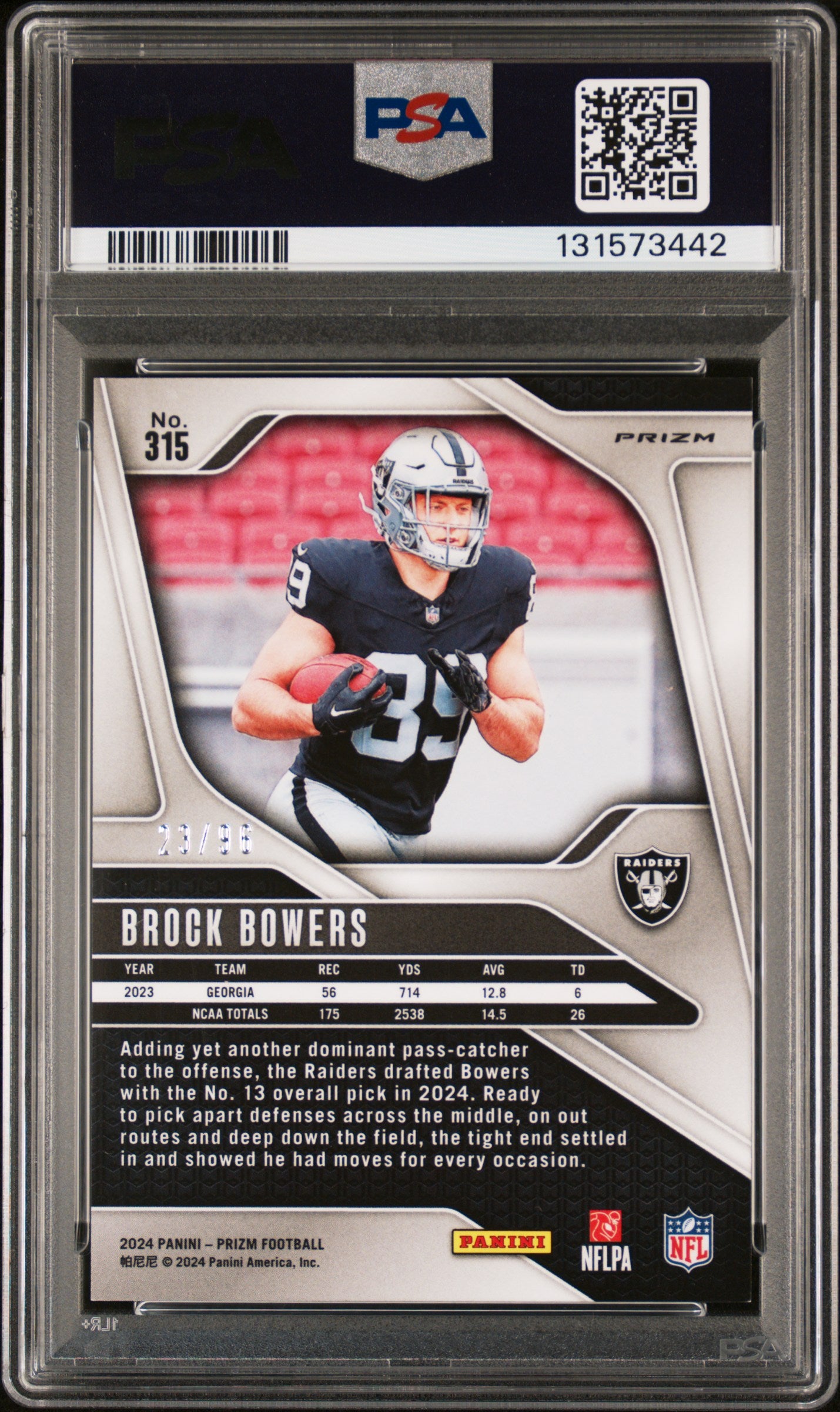 2024 Panini Prizm - Brock Bowers - ROOKIE - Blue Sparkle /96 - ROOKIE - PSA /96