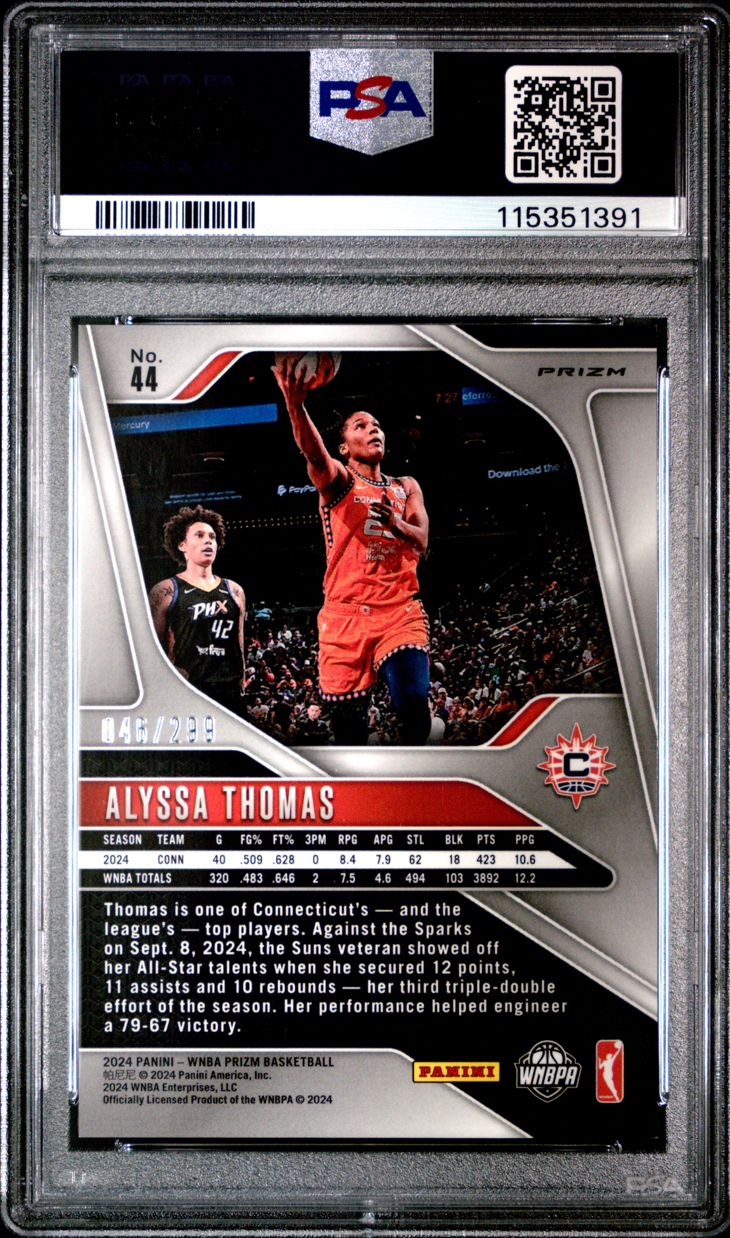 2024 Panini Prizm WNBA - Alyssa Thomas #44 - Red /299 - PSA - /299