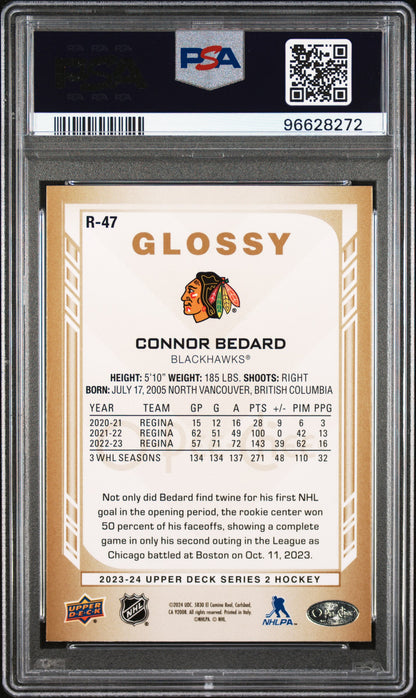 2023 Upper Deck - OPC Glossy - Connor Bedard #R47- Opc Gold - ROOKIE - PSA- GOLD
