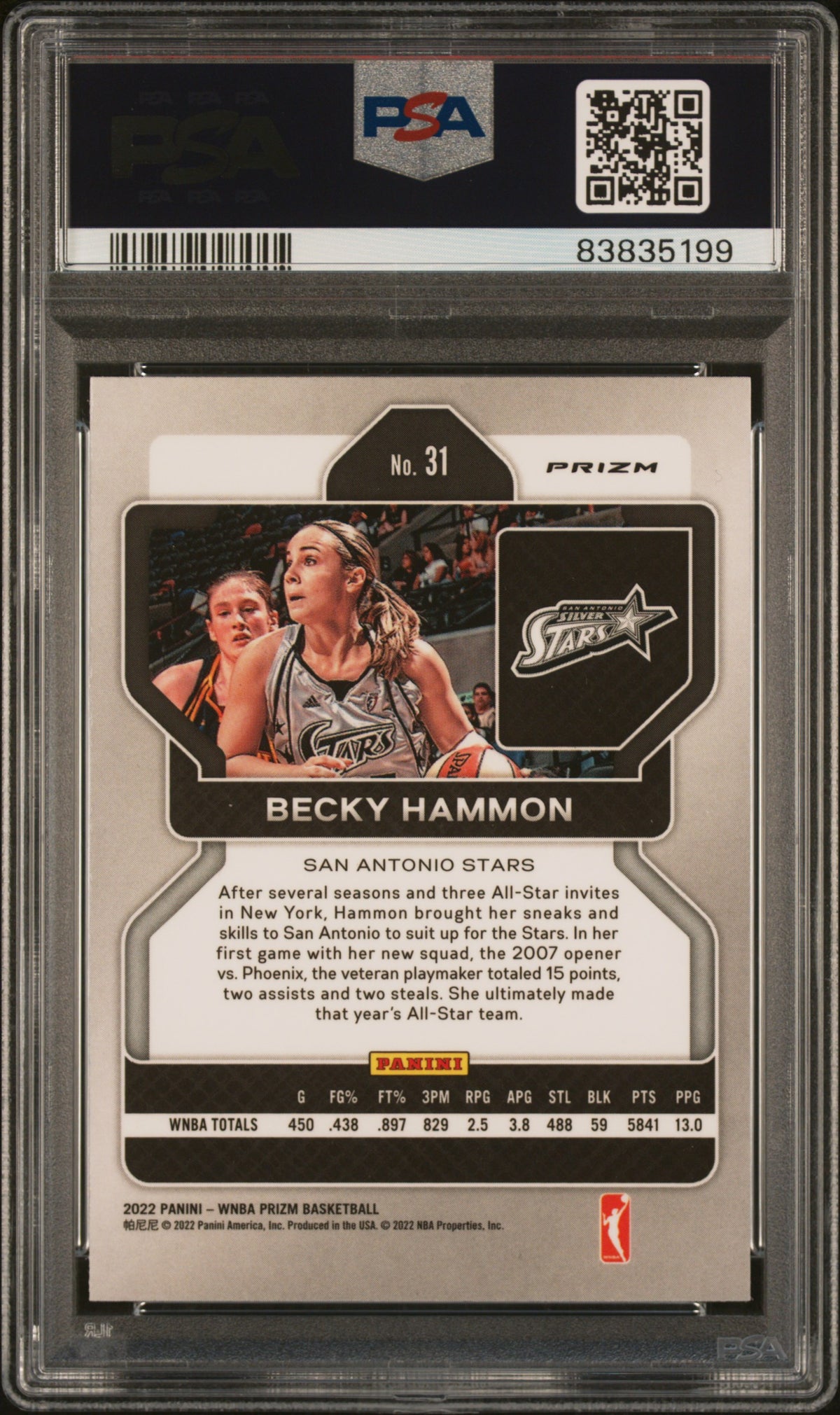 2022 Prizm WNBA - Becky Hammon #31 - White Sparkle SSP - PSA