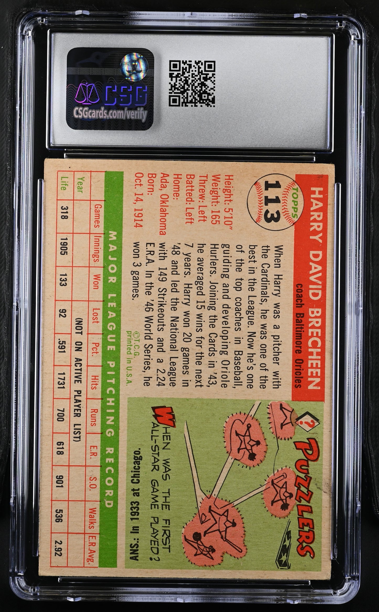 1955 Topps Harry Brecheen #113 CGC 5