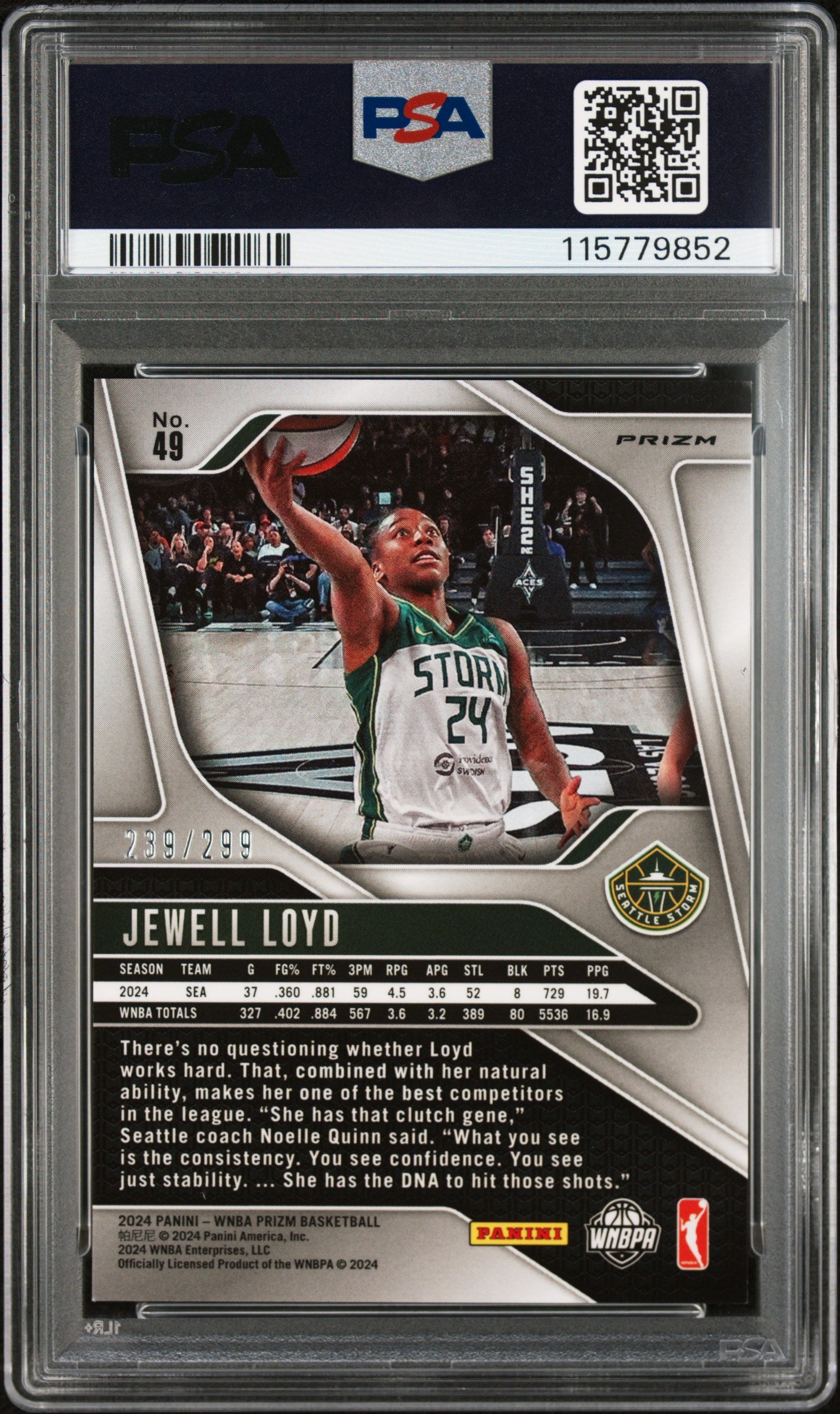 2024 Panini Prizm WNBA - Jewell Loyd #49 - Red /299 - PSA - /299