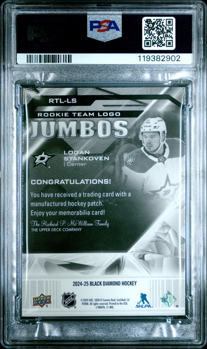 2024 UD Black Diamond - Logan Stankoven #RTLLS - Rookie Logo Jumbo Patch - PSA 9