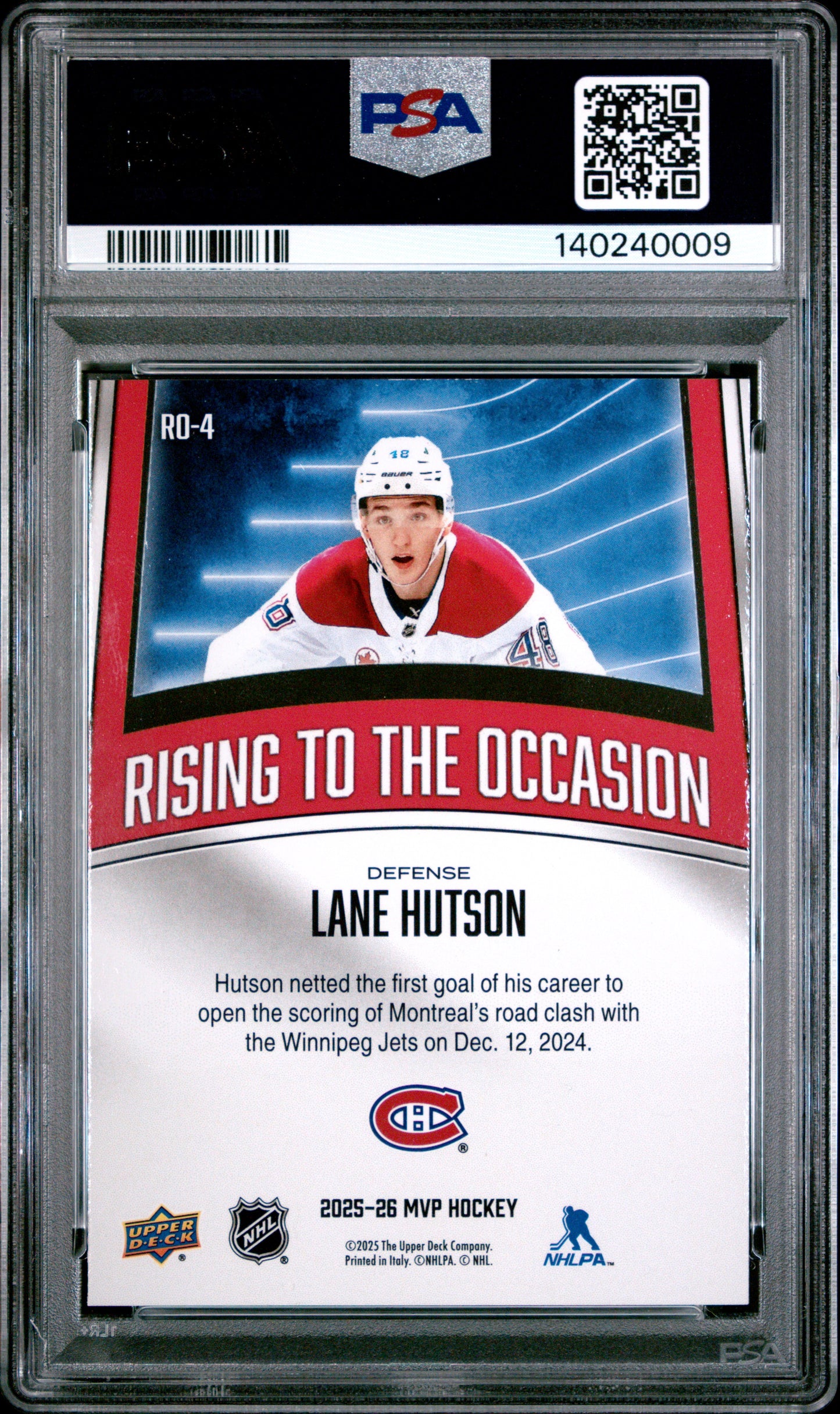 2025 Upper Deck MVP - LANE HUTSON #RO-4 - Rising to the Occasion - PSA