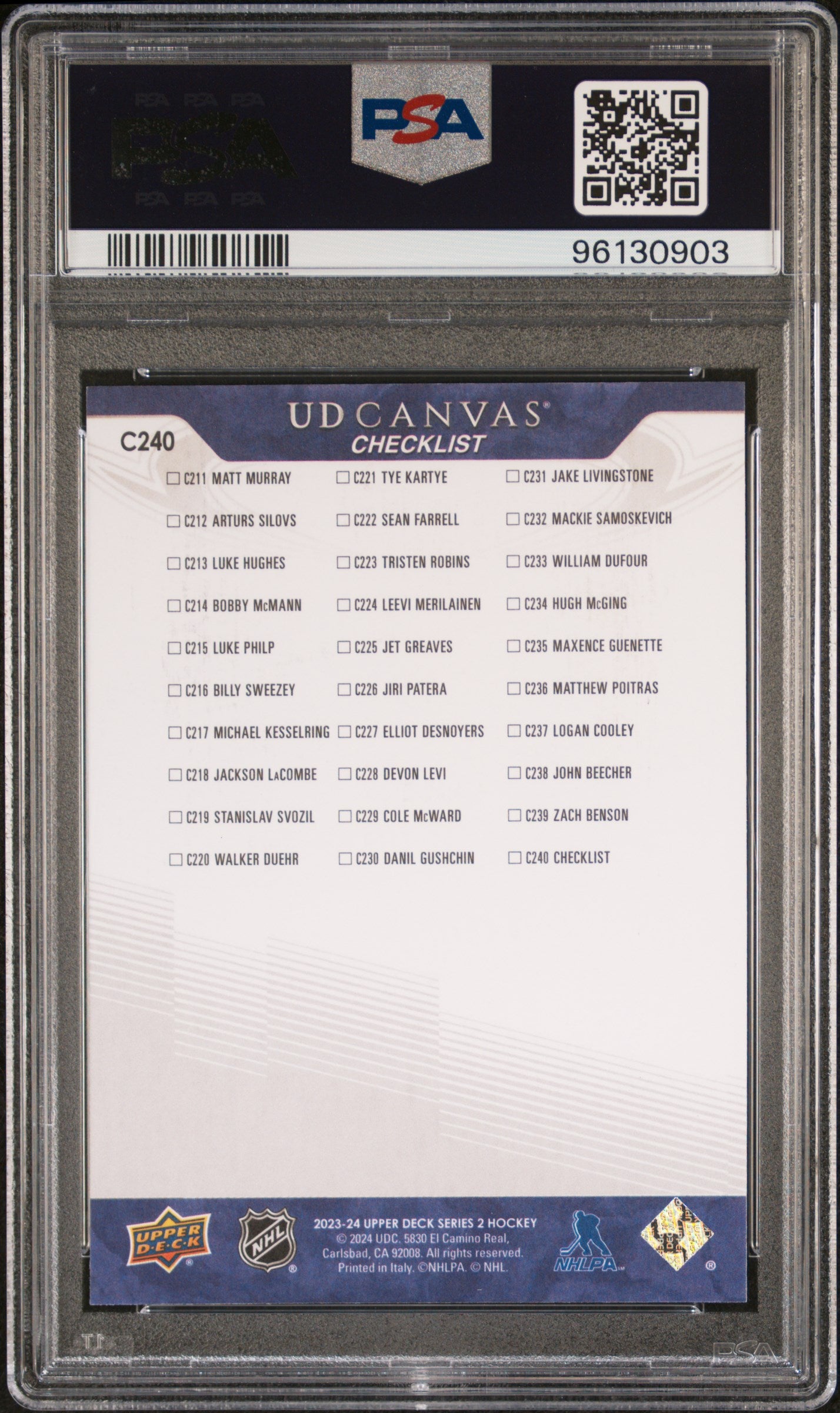 2023 Upper Deck UD Canvas Logan Cooley Luke Hughes #C240 PSA 10
