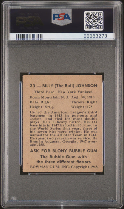 1948 Bowman MLB Baseball - Bill Johnson #33 - PSA 2