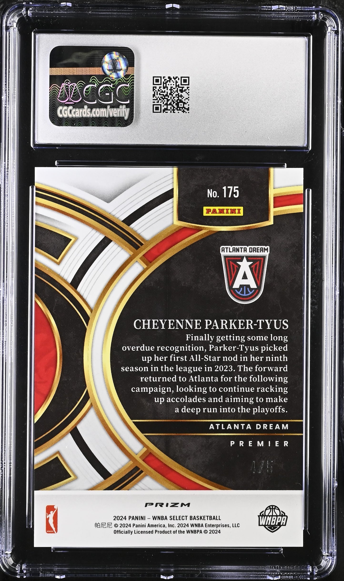 2024 Panini Select WNBA - Cheyenne Parker-Tyus #175 - /5 Black Gold /5 - CGC 10