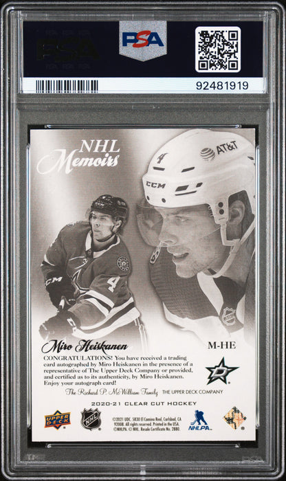 2020 Upper Deck Clear Cut NHL Memoirs Autographs Miro Heiskanen #MHE PSA 9