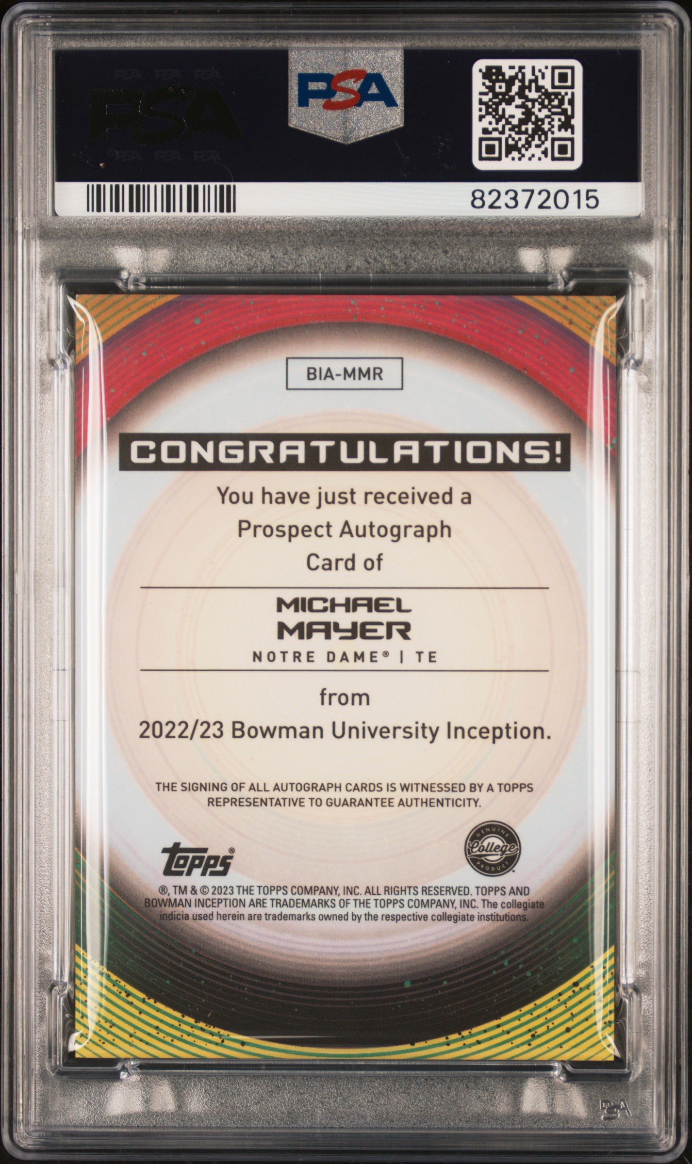 2022 Bowman University Inception - Michael Mayer - ROOKIE GOLD Auto /50 - PSA 10