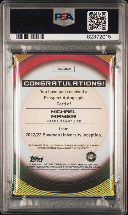 2022 Bowman University Inception - Michael Mayer - ROOKIE GOLD Auto /50 - PSA 10